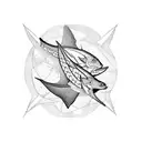 An abstract blackwork design incorporating elements of the outdoors and a sturgeon tattoo design idea