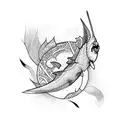 An abstract blackwork design incorporating elements of the outdoors and a sturgeon tattoo design idea