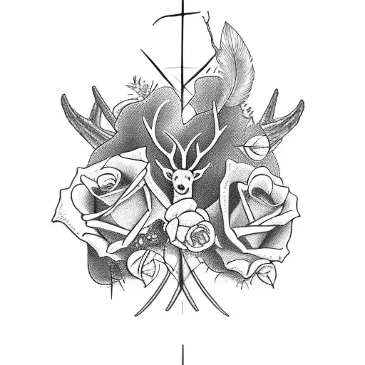 Incorporate a cross, roses, turkey feathers and elk horns  tattoo design idea