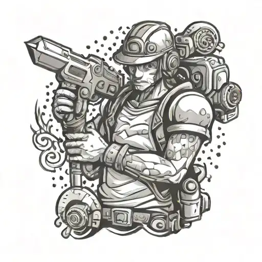 An anime character holding an electrician's tool in a gaming world tattoo design idea