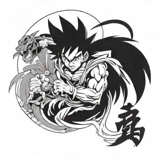 Combine elements from Final Fantasy and Dragon Ball Z into a unique fusion character design tattoo design idea