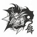 Combine elements from Final Fantasy and Dragon Ball Z into a unique fusion character design tattoo design idea