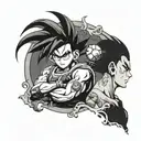 Combine elements from Final Fantasy and Dragon Ball Z into a unique fusion character design tattoo design idea
