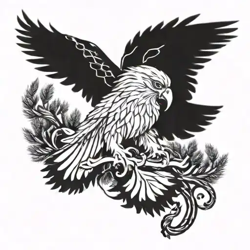 lebanese cedar tree silhouette merged with the wing of a mexican eagle holding a snake in it's talons tattoo design idea