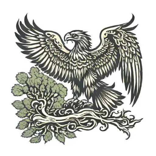 lebanese cedar tree silhouette merged with a mexican eagle holding a snake in it's talons tattoo design idea