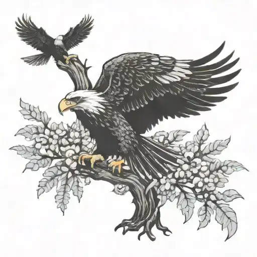 lebanese cedar tree merged with the wing of a mexican eagle holding a snake in it's talons tattoo design idea