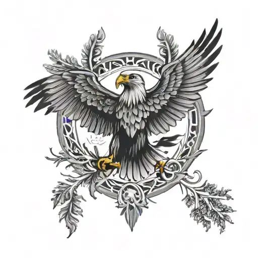 Eagle and Cedar Fusion Central Symbol: The Mexican eagle could be placed in flight, its wings forming a circular shape.  tattoo design idea