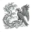 lebanese cedar tree silhouette merged with a mexican eagle holding a snake in it's talons tattoo design idea