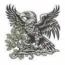 lebanese cedar tree silhouette merged with a mexican eagle holding a snake in it's talons tattoo design idea