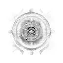 A timepiece intricately designed with Norse symbols and surrounded by swirling waves, symbolizing the eternal connection between time and the ocean. tattoo design idea