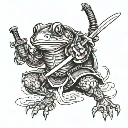 samurai frog attacking with katana sword tattoo design idea