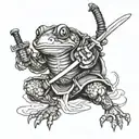 samurai frog attacking with katana sword tattoo design idea