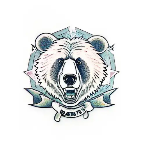 daddy bear with one cub tattoo design idea