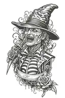 feminine horror tattoo with Freddy Krueger, Hannibal letter, scream and jugsaw tattoo design idea