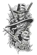 feminine horror tattoo with Freddy Krueger, Hannibal letter, scream and jugsaw tattoo design idea