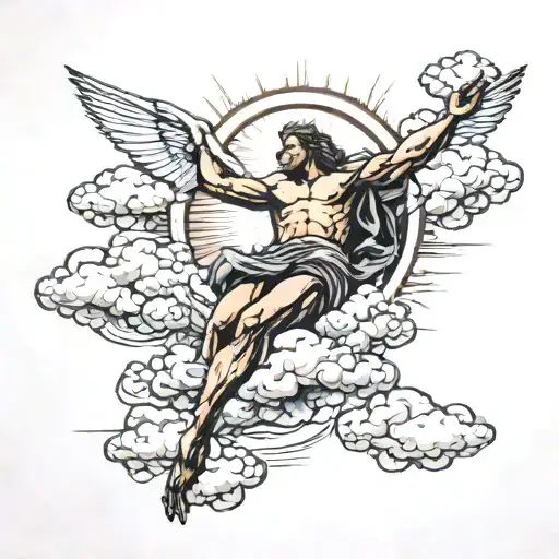 the creation of adam tattoo and clouds flying with sun rays tattoo design idea