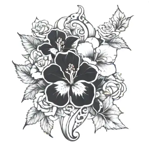 female uterus with roses mayflowers hibiscus tattoo design idea