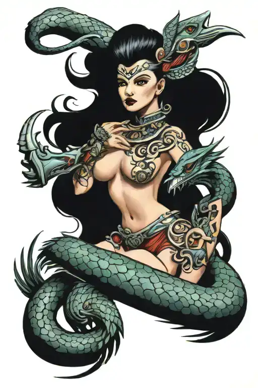 thunderbird battles horned serpent she is holding tattoo design idea