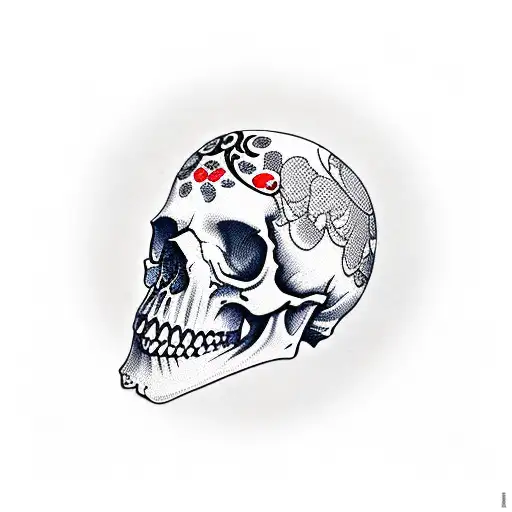 real skull with japanese pattern background tattoo design idea