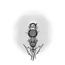 Thistle with one flower and 3 branches in minimalistic style around the shoulder and upper arm of man. tattoo design idea