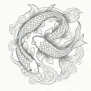 Japanese koi fish swimming in a traditional Japanese garden pond tattoo design idea
