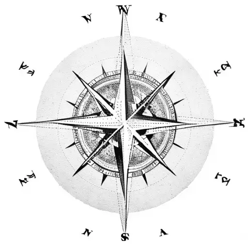 A vintage map of the world with a compass rose in the center tattoo design idea