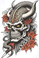 japanese dragon head samurai mask katana skull tattoo design idea