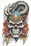 japanese dragon head samurai mask katana skull tattoo design idea