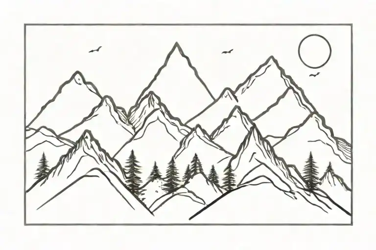 Mountain with three persone stanging front tattoo design idea