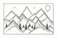 Mountain with three persone stanging front tattoo design idea