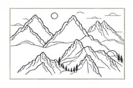 Mountain with three persone stanging front tattoo design idea