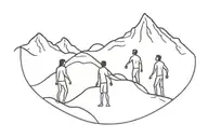 Mountain with three persons next to eachother stanging front view tattoo design idea