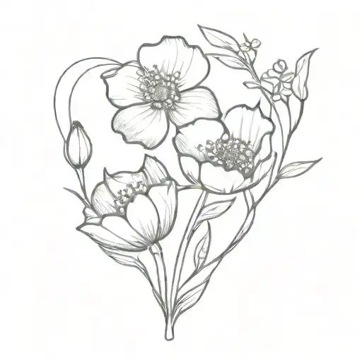 flowers intertwined (dogwood, a California poppy, and an orange blossom) tattoo design idea