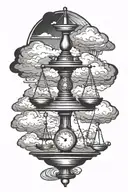 balance scale with clouds around and a staircase leading tattoo design idea