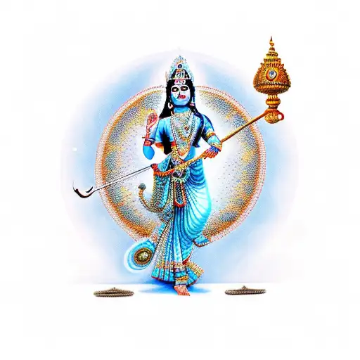 lord Krishna with all his glory, a supreme warrior and ruler of the cosmos  tattoo design idea