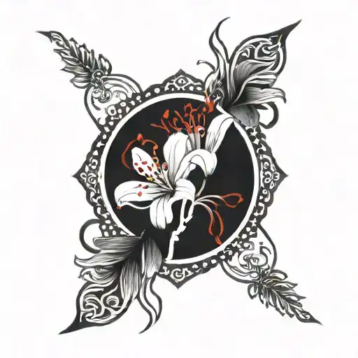 Kaizen Kanji with Red spider lily flowers intertwined tattoo design idea