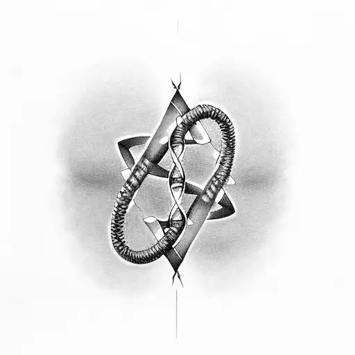 A captivating black-grey tattoo of a DNA double helix intertwined with a barbell tattoo design idea