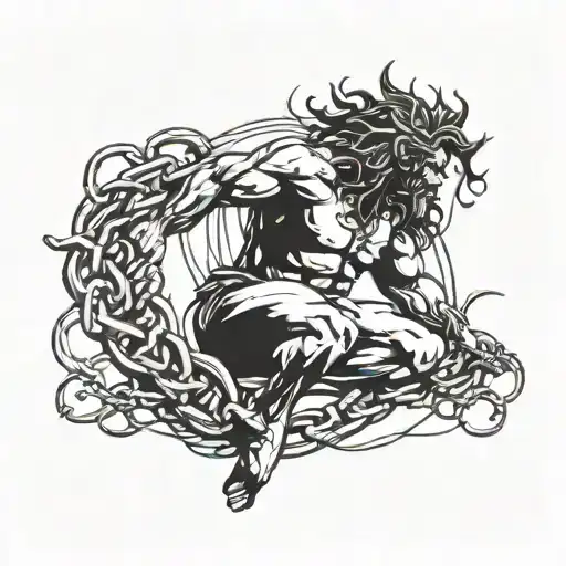 Samson breaking free from chains tattoo design idea
