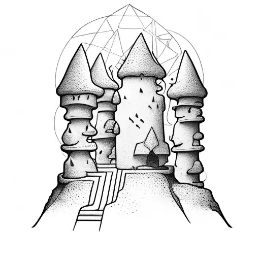 sand in hour glass falling from top tier to bottom tier creating a sand castle tattoo design idea