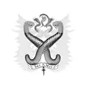 family crest with a snake as main animal. crown on the snake head. last name is Minasoglu. motto is never give up tattoo design idea