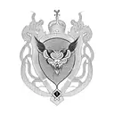 family crest with a snake as main animal. crown on the snake head. last name is Minasoglu. motto is never give up tattoo design idea