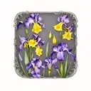 purple iris and dandelion in a circle  tattoo design idea
