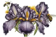 purple iris, dandelion and bee tattoo design idea