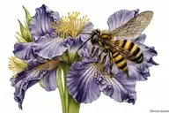 purple iris, dandelion and bee tattoo design idea