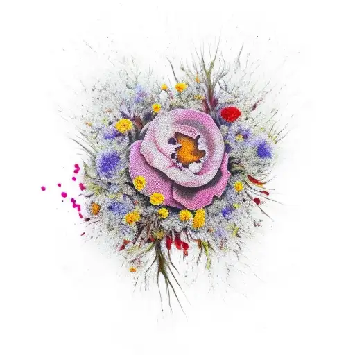 dried flower revived by dripping blood tattoo design idea