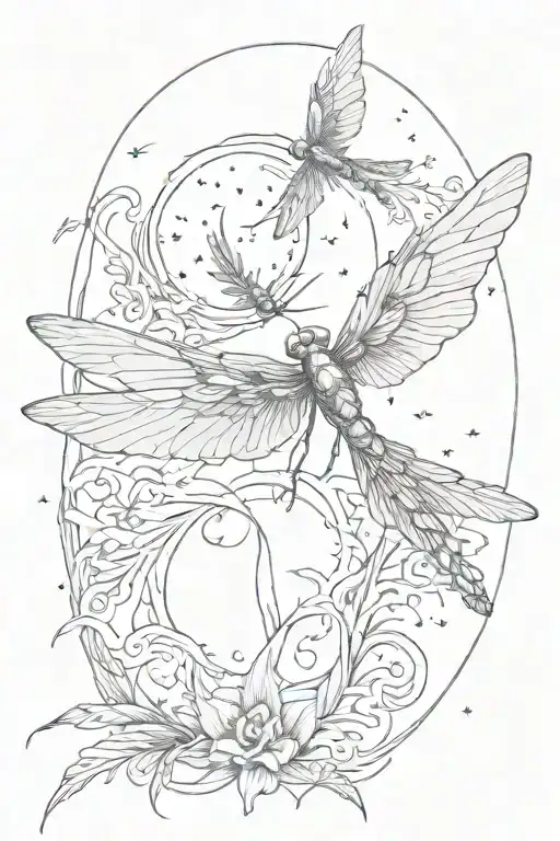 dragonfly moon and star crow soaring tattoo design idea