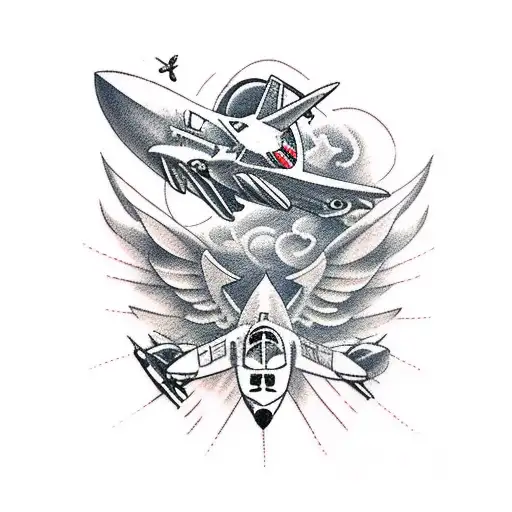 half airline plane half fighter jet  tattoo design idea
