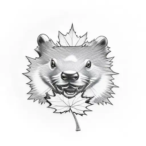 Beaver with Maple leaf tattoo design idea