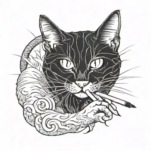 cat smoking a joint tattoo design idea