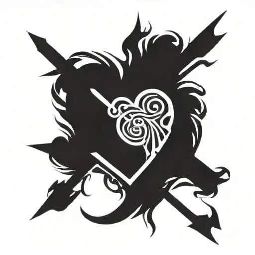 burning heart pierced with arrow tattoo design idea